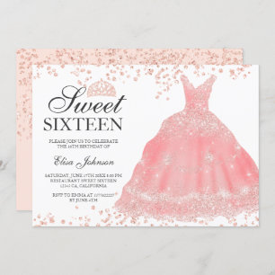 Rose Gold Glitzer Rosa Tiara Kleid Sweet 16 Einladung
