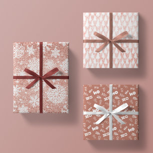 Rose Gold Glitzer Rosa Weiß +Mauve Weihnachtsgesch Geschenkpapier Set