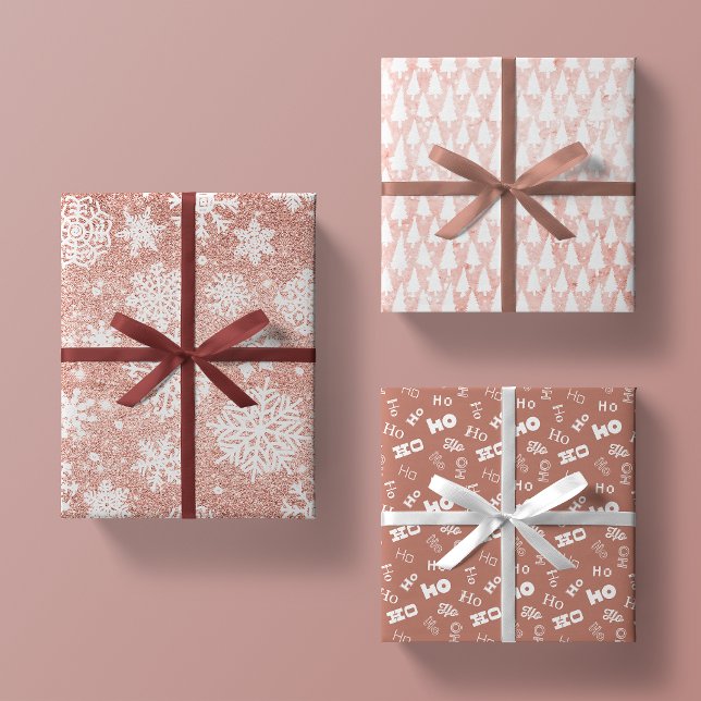 Rose Gold Glitzer Rosa Weiß +Mauve Weihnachtsgesch Geschenkpapier Set (Von Creator hochgeladen)