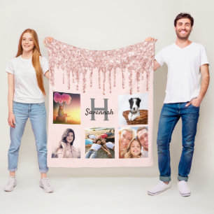 Rose Gold Glitzer Rose Name Monogramm Foto Fleecedecke