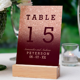 Rose Gold Glitzer Rot Bordeaux Omelett Hochzeitsti Tischnummer