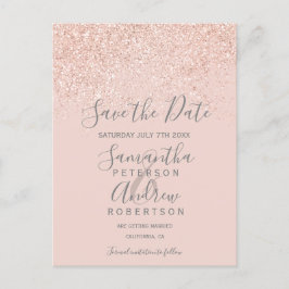 Rose Gold Glitzer rot Rosa Save the Date elegant Ankündigungspostkarte