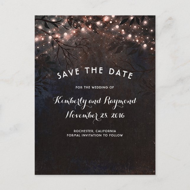 Rose Gold Glitzer Rustikale Natur Save the Date Ankündigungspostkarte (Vorderseite)