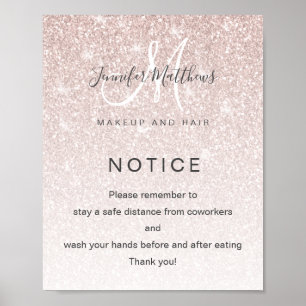 Rose Gold Glitzer Salon COVID Safety Break Room Poster