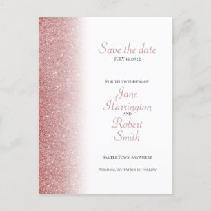 Rose Gold Glitzer Save the Date Hochzeit Postkarte