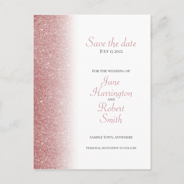 Rose Gold Glitzer Save the Date Hochzeit Postkarte (Vorderseite)