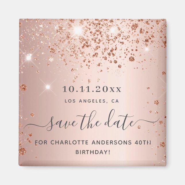 Rose Gold Glitzer Save the Date Magnet (Vorne)