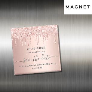 Rose Gold Glitzer Save the Date Magnet