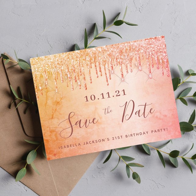 Rose Gold Glitzer Save the Date Postkarte (Von Creator hochgeladen)