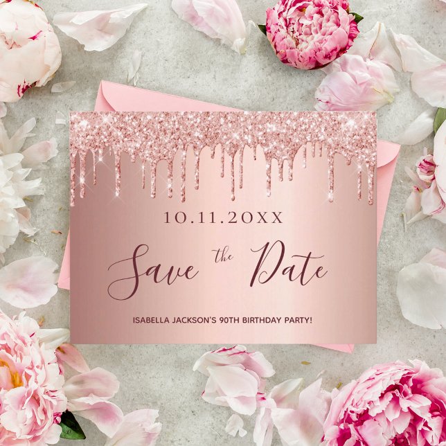 Rose Gold Glitzer Save the Date Postkarte (Von Creator hochgeladen)