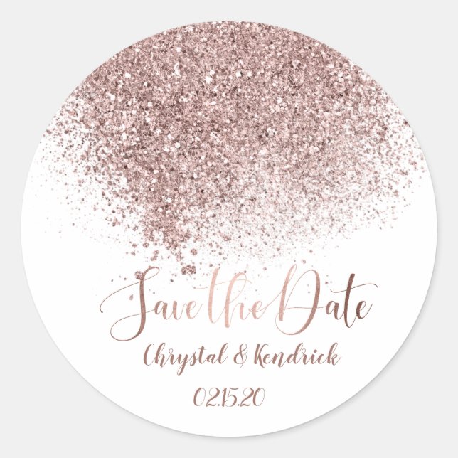 Rose Gold Glitzer Save the Date Umschlag Aufkleber (Vorderseite)