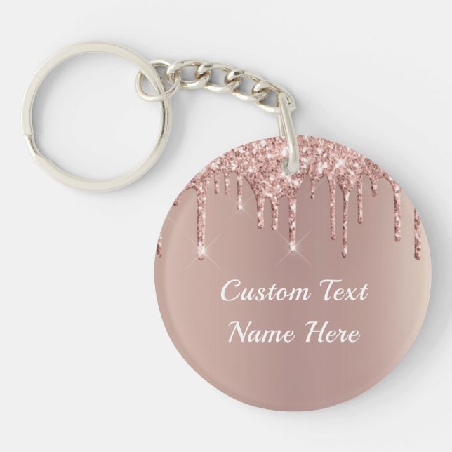 Rose Gold Glitzer Schlüsselanhänger mit benutzerde (Vorderseite)