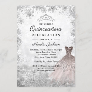 Rose Gold Glitzer Schneeflocken Winter Quinceanera Einladung
