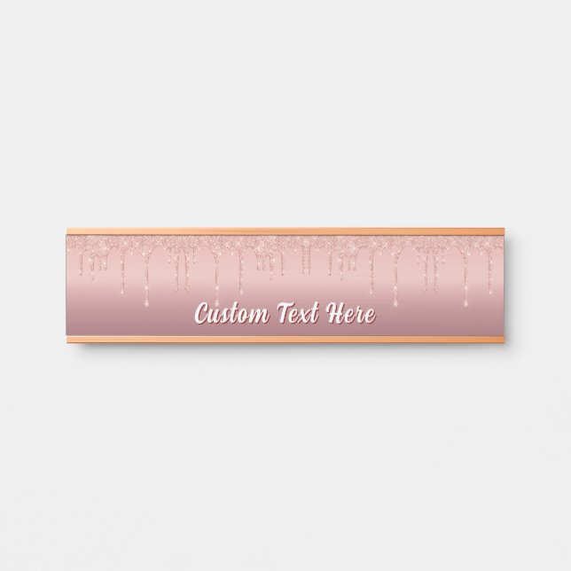 Rose Gold Glitzer Schreibtisch Namensplatte Person Türschild (Vorderseite )