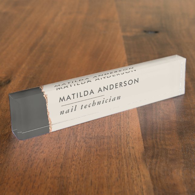 Rose Gold Glitzer Schwarz Girly elegante moderne C Namensplakette (Seite)