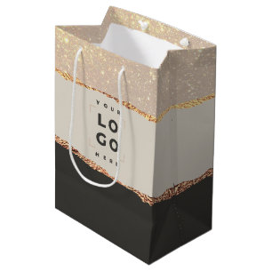 Rose Gold Glitzer Schwarz Modernes, elegantes Logo Mittlere Geschenktüte