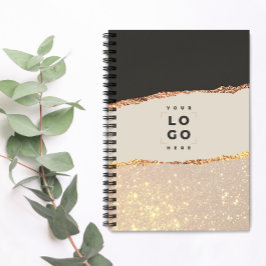 Rose Gold Glitzer Schwarz Modernes, elegantes Logo Notizbuch