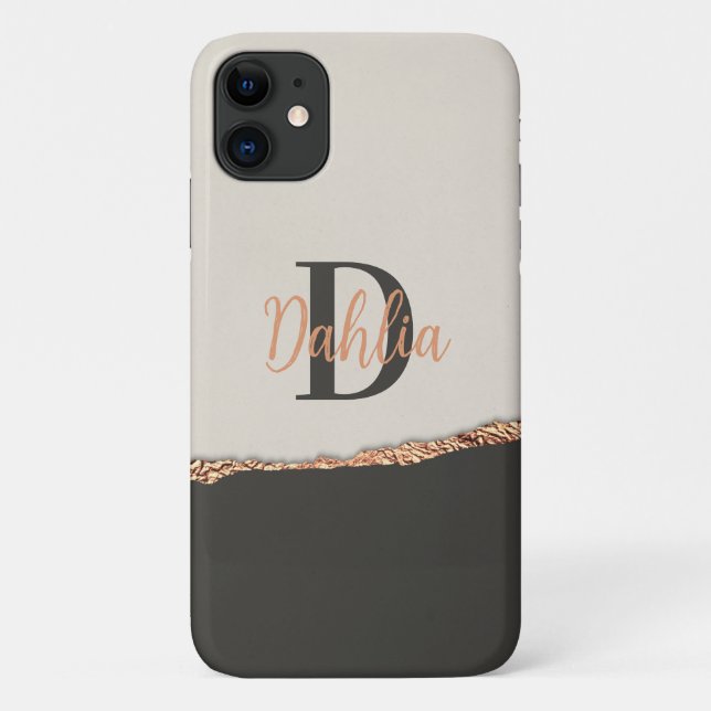 Rose Gold Glitzer Schwarz Rosa moderne Monogramm Case-Mate iPhone Hülle (Rückseite)