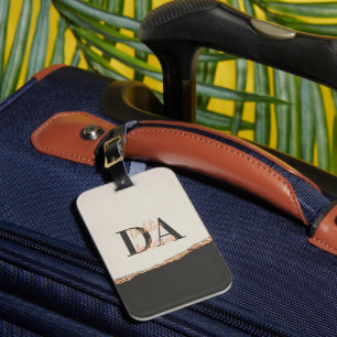 Rose Gold Glitzer Schwarz Rosa moderne Monogramm Gepäckanhänger