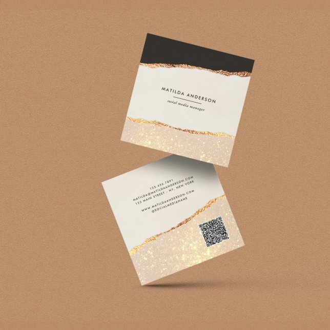 Rose Gold Glitzer Schwarz Rosa moderne QR CODE Quadratische Visitenkarte (Von Creator hochgeladen)