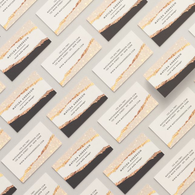 Rose Gold Glitzer Schwarz Rosa moderne viereckige  Visitenkarte (Von Creator hochgeladen)