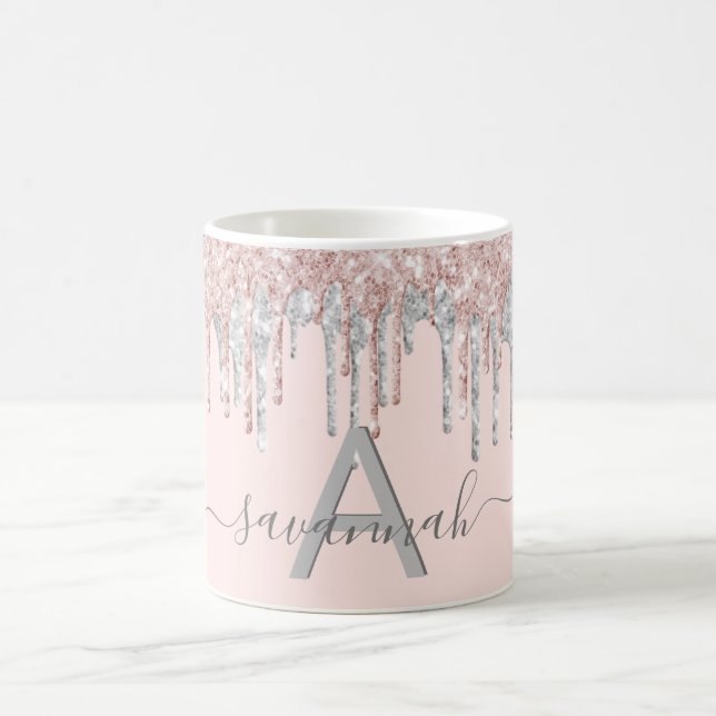 Rose Gold Glitzer Schwarz Silbername Monogramm Kaffeetasse (Mittel)