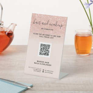 Rose Gold Glitzer Schwarze Make-up Digital QR-Prei Sockelschild