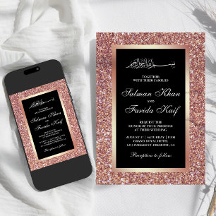 Rose Gold Glitzer Schwarzwald Islamische Hochzeit Einladung