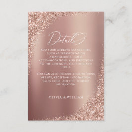 Rose Gold Glitzer Script Hochzeitsdetails Begleitkarte