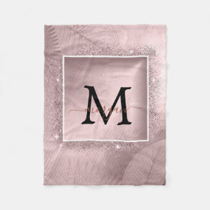 Rose Gold Glitzer Script Monogram Fleecedecke