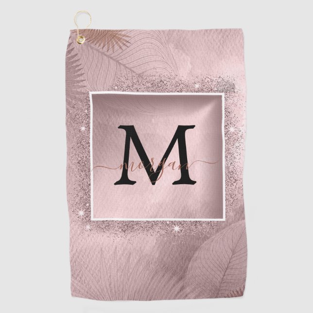 Rose Gold Glitzer Script Monogram Golfhandtuch (Vorderseite)