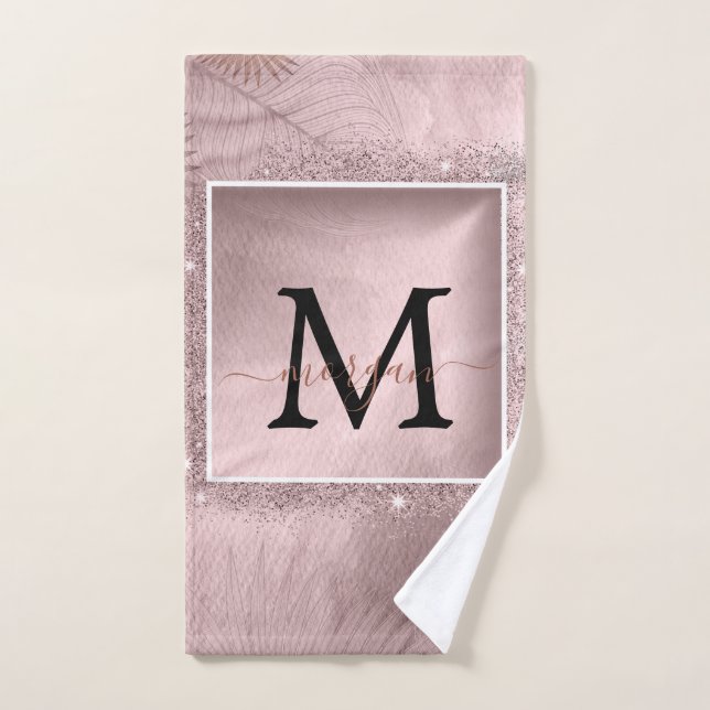 Rose Gold Glitzer Script Monogram Handtuch (Handtuch)