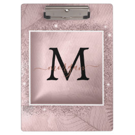 Rose Gold Glitzer Script Monogram Klemmbrett
