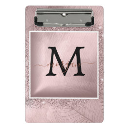Rose Gold Glitzer Script Monogram Mini Klemmbrett