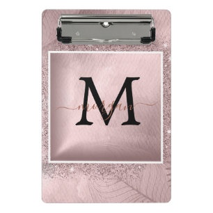 Rose Gold Glitzer Script Monogram Mini Klemmbrett