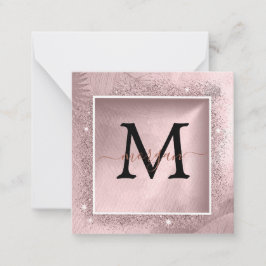 Rose Gold Glitzer Script Monogram Mitteilungskarte