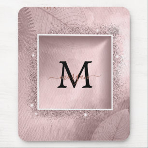 Rose Gold Glitzer Script Monogram Mousepad