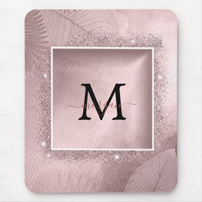 Rose Gold Glitzer Script Monogram Mousepad (Vorne)