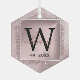 Rose Gold Glitzer Script Monogram Ornament Aus Glas