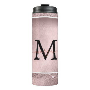 Rose Gold Glitzer Script Monogram Thermosbecher
