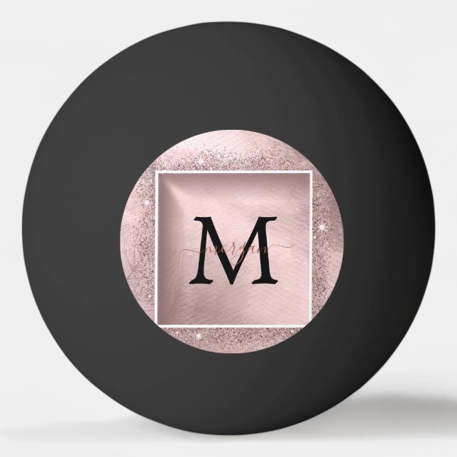 Rose Gold Glitzer Script Monogram Tischtennisball (Vorderseite)