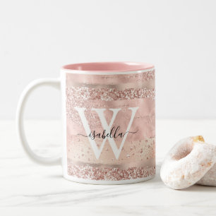 Rose Gold Glitzer Script Monogram Zweifarbige Tasse