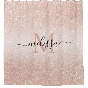 Rose Gold Glitzer Script Name Monogram Duschvorhang