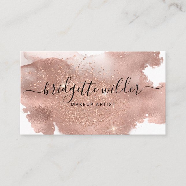 Rose Gold Glitzer Script Signature Makeust Künstle Visitenkarte (Vorderseite)