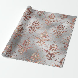 Rose Gold Glitzer Scroll Arbeiten an Grau Geschenkpapier