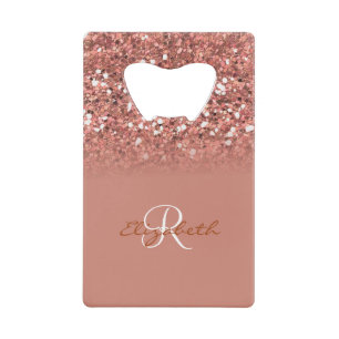 Rose Gold Glitzer Sequin Monogram Stilvoll Geldbeutel Flaschenöffner