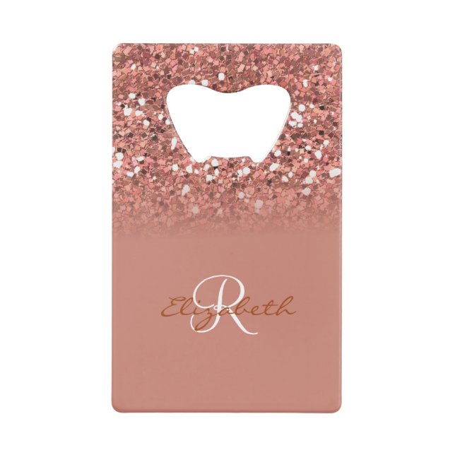 Rose Gold Glitzer Sequin Monogram Stilvoll Geldbeutel Flaschenöffner (Vorderseite)