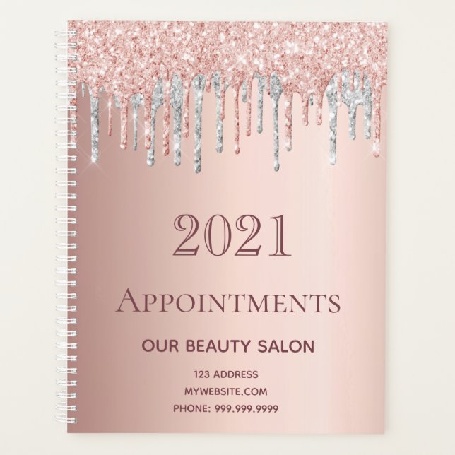 Rose Gold Glitzer Silber Salon Termine 2025 Planer (Vorderseite)