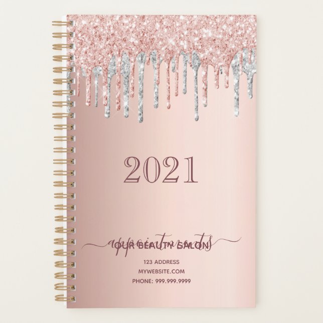 Rose Gold Glitzer Silber Salon Termine 2025 Planer (Vorderseite)