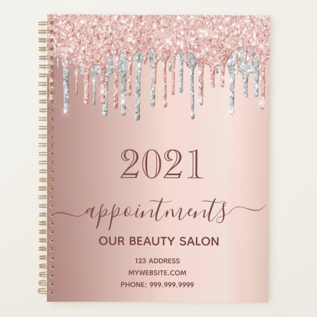Rose Gold Glitzer Silber Salon Termine 2025 Planer (Vorderseite)